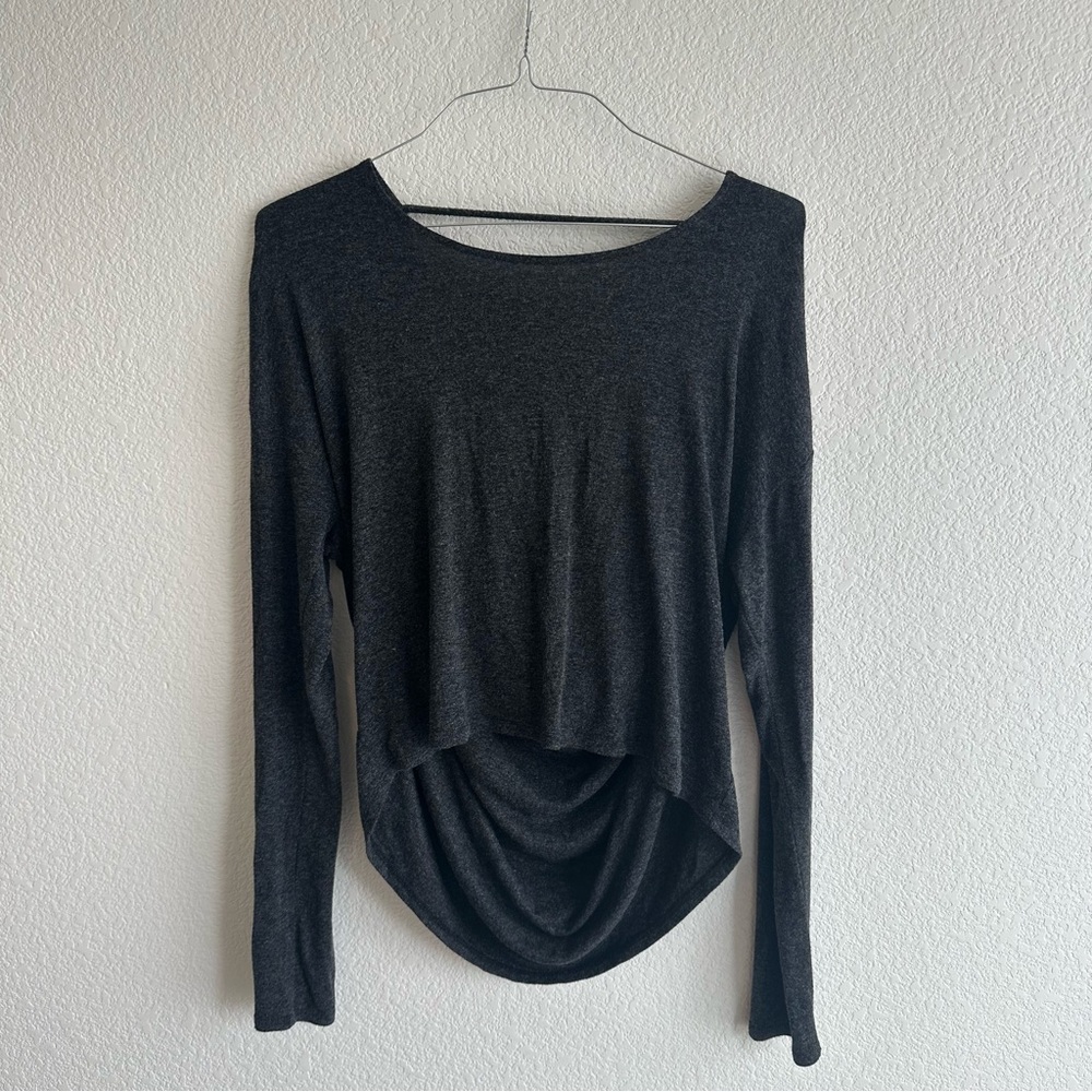 Bobi Los Angeles Scoop Open Back Long Sleeve Top Dark Grey Size Large
